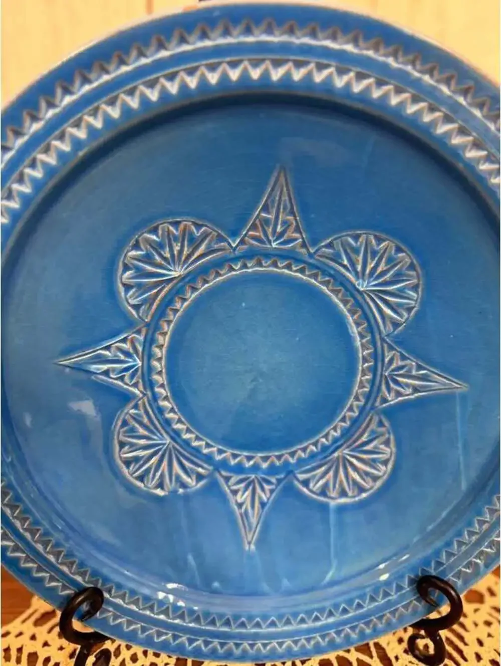 ZODAX Blue Ceramic Charger Plate 13” Geometric Sunburst Wall Decor